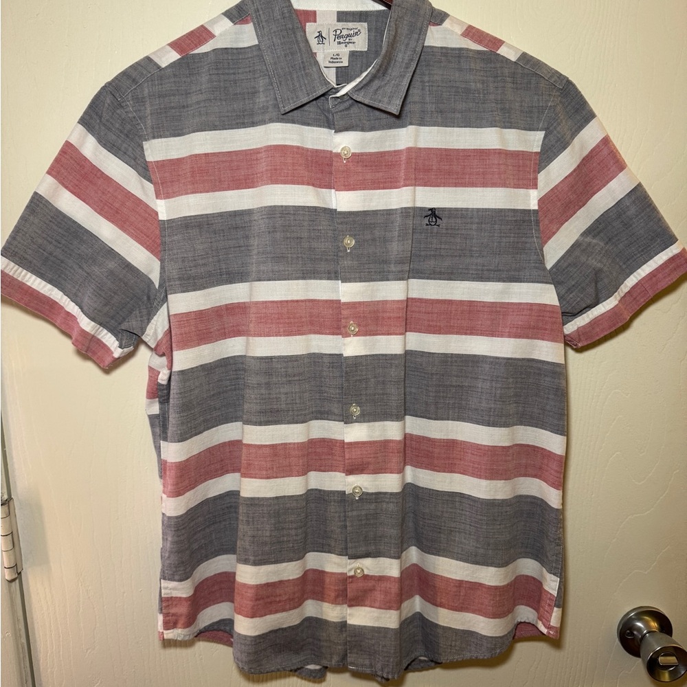 Original Penguin Red and Gray Casual Button Down Shirt